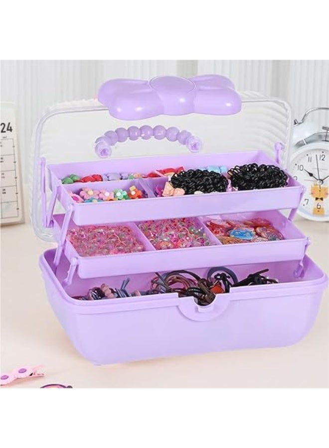 Cute Hair Accessories Organizer 3-Layers Kids Jewelry Storage Box Plastic Hair Accessories holder for Girls (Purple) - Image 4